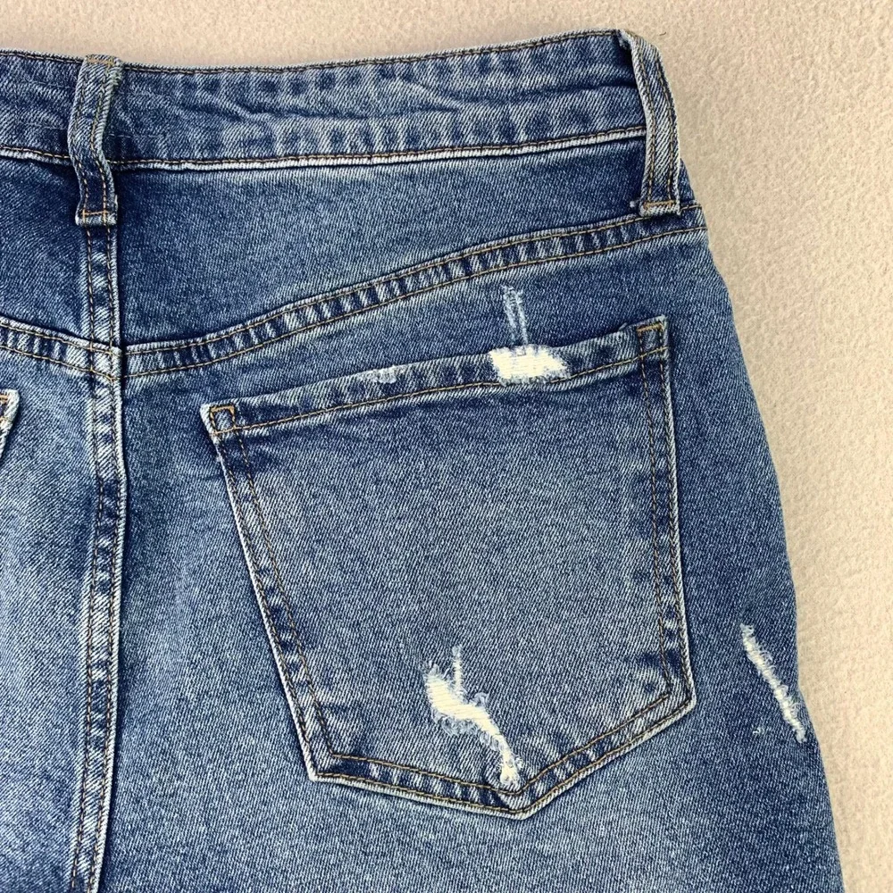 Kut from the Kloth Jane Long Jean Shorts Womens 4 Blue Distressed Hi-Rise Denim